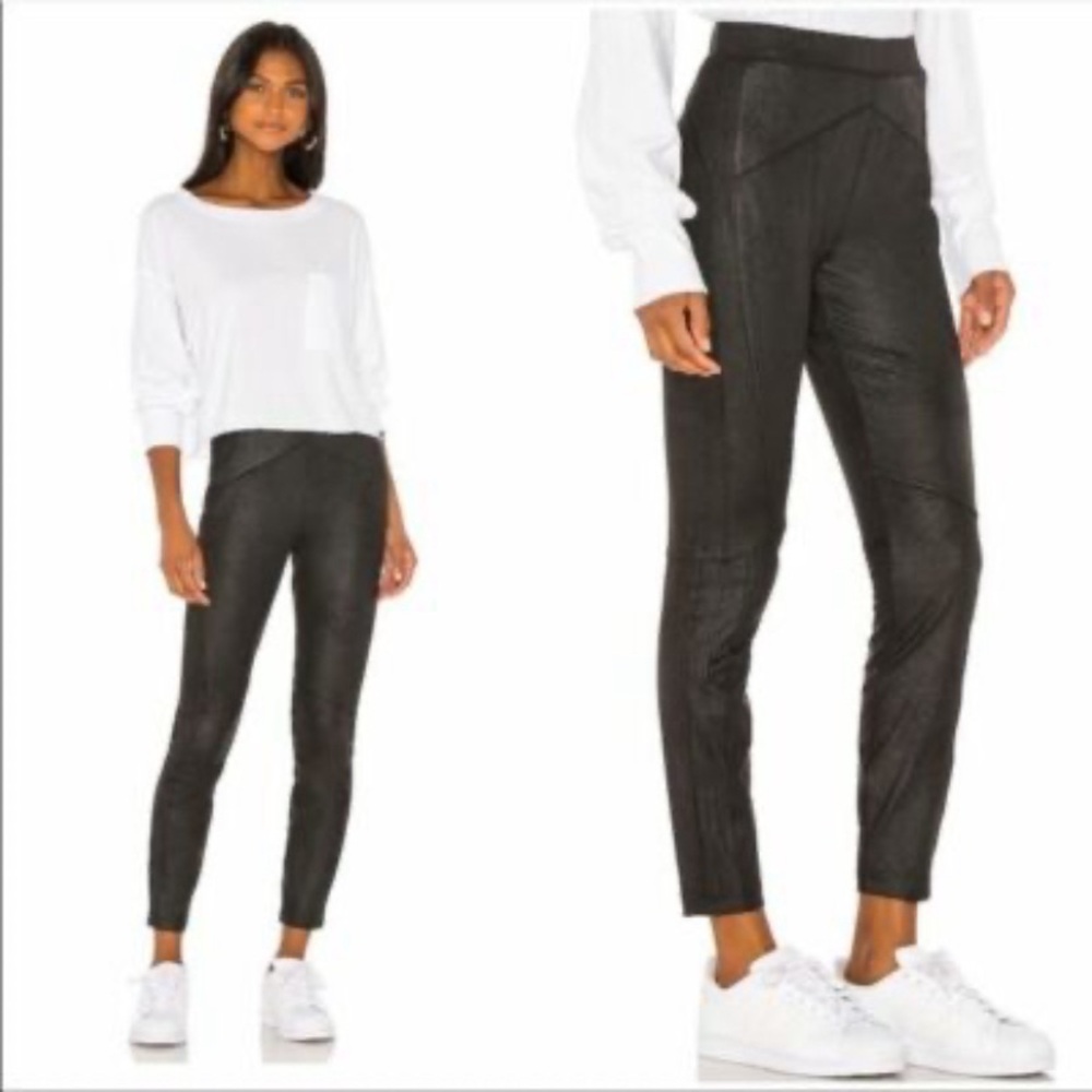 FREE PEOPLE Faux Suede Skinny Pants Black Pull-On Stretch Size Small